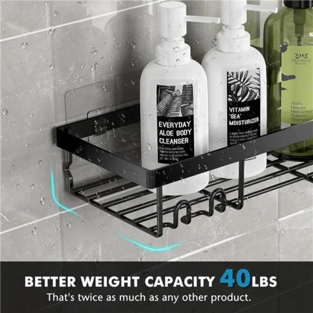 Shower Caddy Shelf Organizer Rack, Self Adhesive Black Bathroom Shelves, Home